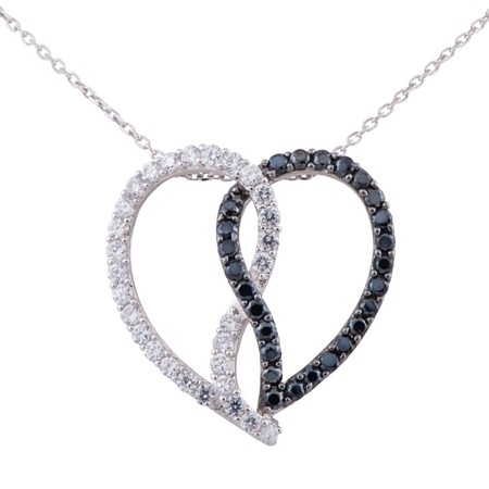Black and Clear Intertwined CZ Heart Necklace - Click Image to Close